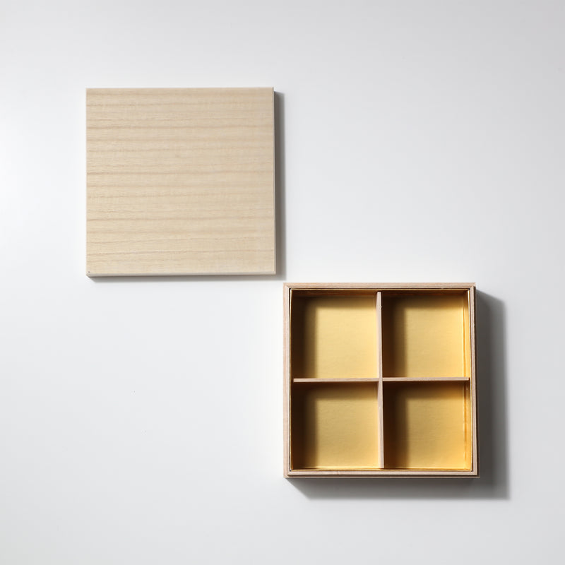 【サンプル】桐製弁当箱 正方形 4ブロック